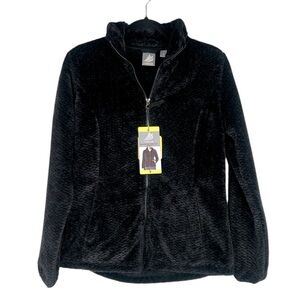 Free2B Black Fuzzy Braided Butter Pile Lightweight Fall Jacket Size Small New!